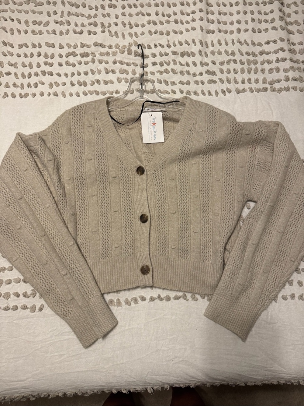 Double Zero Light Taupe V-Neck Button-Front Knit Cardigan